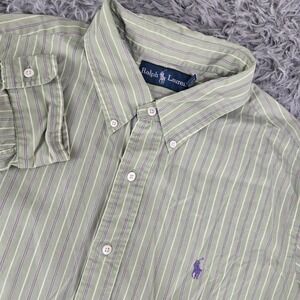 Ralph Lauren Mens XXL Green Striped Long Sleeve Button Down Shirt